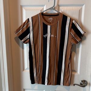 Hollister Men's Short Sleeve Tee - Brown, Black, White Stripes